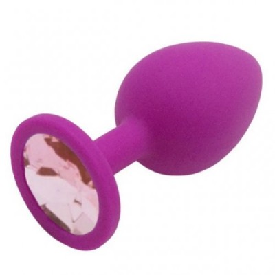 Силиконовая анальная пробка M пурпурная с розовым камушком Силиконовая анальная пробка M пурпурная с розовым камушком