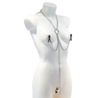 Серебряные зажимы на соски и клитор с цепью на шею Серебряные зажимы на соски и клитор с цепью на шею