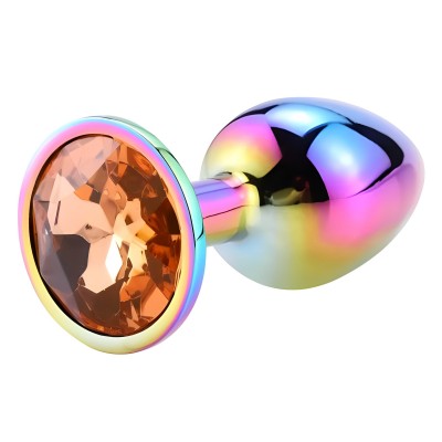 Разноцветная анальная пробка с оранжевым камушком S Разноцветная анальная пробка с оранжевым камушком S