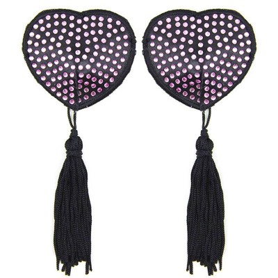 Черные пэстисы с розовыми стразами и кисточками Черные пэстисы с розовыми стразами и кисточками