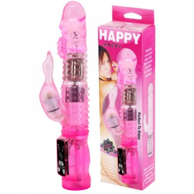 Вибратор Hi-Tech с ротацией и клиторальным стимулятором Happy Angel розовый Вибратор Hi-Tech с ротацией и клиторальным стимулятором Happy Angel розовый