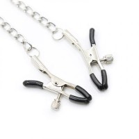 Серебряные зажимы на соски и клитор с цепью на шею Серебряные зажимы на соски и клитор с цепью на шею