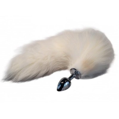 Металлическая анальная пробка S с белым лисьим хвостиком из натурального меха 43 см Металлическая анальная пробка S с белым лисьим хвостиком из натурального меха 43 см