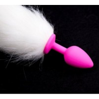 Розовая анальная пробка S с белым лисьим хвостиком 44 см Розовая анальная пробка S с белым лисьим хвостиком 44 см