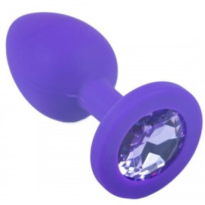 Силиконовая анальная пробка M пурпурная с фиолетовым камушком Силиконовая анальная пробка M пурпурная с фиолетовым камушком