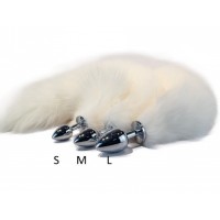 Металлическая анальная пробка S с белым лисьим хвостиком из натурального меха 43 см Металлическая анальная пробка S с белым лисьим хвостиком из натурального меха 43 см