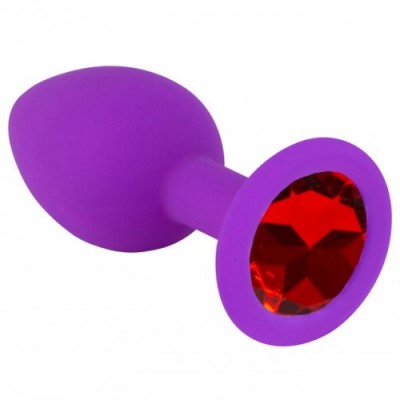 Силиконовая анальная пробка пурпурная с красным кристаллом M