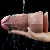 Суперширокий фаллос-мулат с мошонкой Lovetoy Silicone Cock 18 см