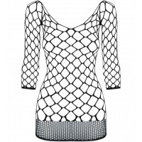 Черное мини-платье в крупную сетку с рукавами OS Черное мини-платье в крупную сетку с рукавами OS