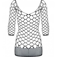 Черное мини-платье в крупную сетку с рукавами OS Черное мини-платье в крупную сетку с рукавами OS