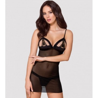 Соблазнительная полупрозрачная сорочка с трусиками-стрингами L/XL Соблазнительная полупрозрачная сорочка с трусиками-стрингами L/XL