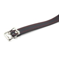 Силиконовый кляп-шар на черном ремне с красной прострочкой