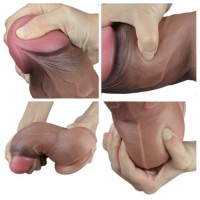 Суперширокий фаллос-мулат с мошонкой Lovetoy Silicone Cock 18 см