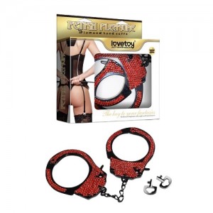 Черные наручники с красными стразами Fetish Pleasure