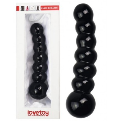 Черный рельефный фаллоимитатор из стекла Glass Romance 17 см