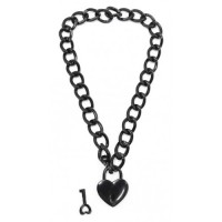 Черный ошейник-цепочка с замком в виде сердца Черный ошейник-цепочка с замком в виде сердца