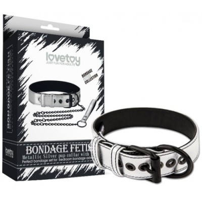 Ошейник с поводком на цепи Bondage Fetish Black Matt Collar With Leash серебристый
