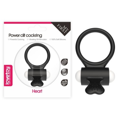 Виброкольцо чёрное Power Heart Clit Cockring