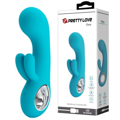 Перезаряжаемый вибратор Pretty Love Chris с клиторальной стимуляцией бирюзовый