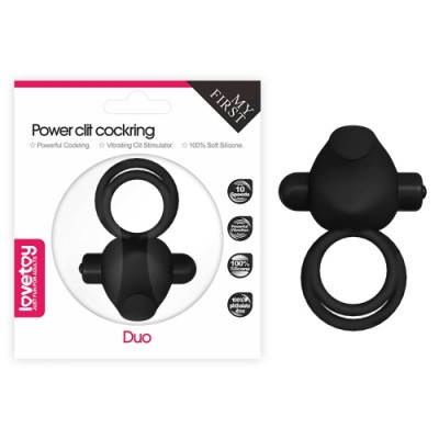 Двойное виброкольцо Power Clit Duo Silicone Cockring чёрное