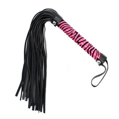 Компактная черно-розовая плеть с тигровым принтом на рукояти 40 см