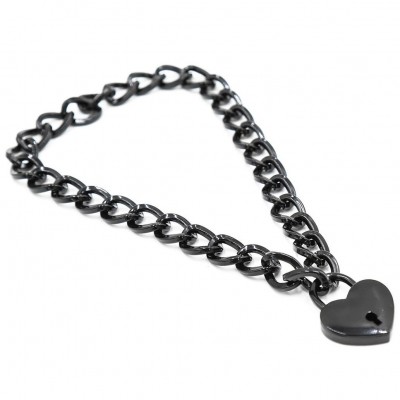Черный ошейник-цепочка с замком в виде сердца Черный ошейник-цепочка с замком в виде сердца