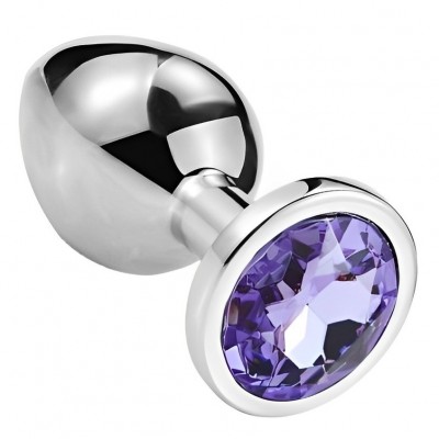 Металлическая анальная пробка с сиреневым камушком M Металлическая анальная пробка с сиреневым камушком M