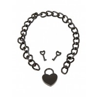 Черный ошейник-цепочка с замком в виде сердца Черный ошейник-цепочка с замком в виде сердца