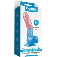 Рельефный фаллоимитатор с мошонкой и цветным градиентом Lovetoy Dazzle Studs 20 см