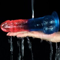 Рельефный фаллоимитатор с мошонкой и цветным градиентом Lovetoy Dazzle Studs 20 см