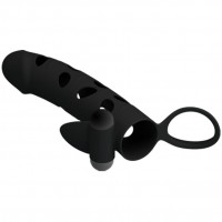 Силиконовая вибронасадка с клиторальным стимулятором и петлей под мошонку Pretty Love Penis Sleeve