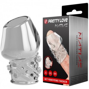 Рельефная насадка на пенис с открытой головкой Pretty Love Matias прозрачная