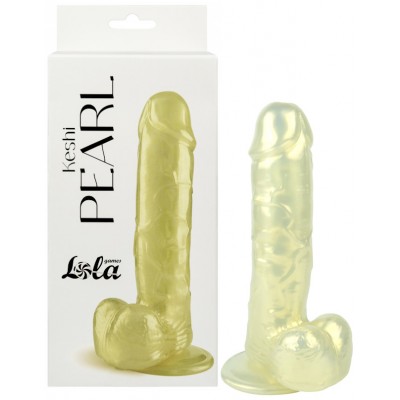 Перламутровый фаллос с мошонкой Keshi Pearl золотистый 19 см