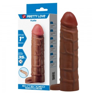 Удлиняющая насадка с креплением под мошонку Pretty Love Kaile мулат + 2,5 см