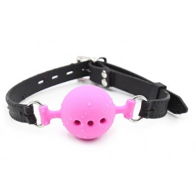 Дышащий кляп-шар из силикона черно-розовый M