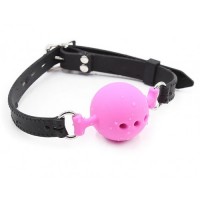 Дышащий кляп-шар из силикона черно-розовый M