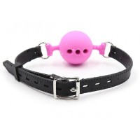 Дышащий кляп-шар из силикона черно-розовый M