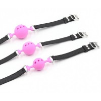 Дышащий кляп-шар из силикона черно-розовый M