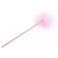 Нежно-розовый перьевой тиклер с атласной ручкой 34 см