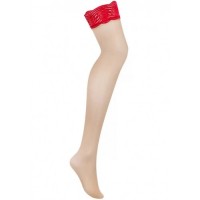 Нюдовые чулки с красной кружевной резинкой Mellania L/XL