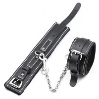 Мягкие черные наручники из натуральной кожи