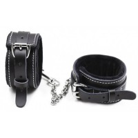 Мягкие черные наручники из натуральной кожи
