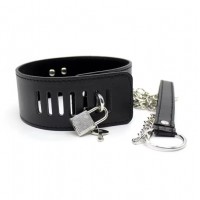 Черный ошейник на металлическом поводке Черный ошейник на металлическом поводке