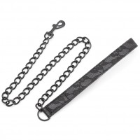 Черный ошейник декорированный кружевом на металлическом поводке