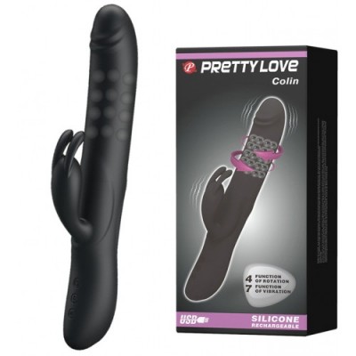 Вибратор Pretty Love Colin с клиторальным стимулятором и функцией вращения ствола