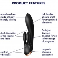 Смарт-вибратор с клиторальным стимулятором Satisfyer Double Flex черный Смарт-вибратор с клиторальным стимулятором Satisfyer Double Flex черный