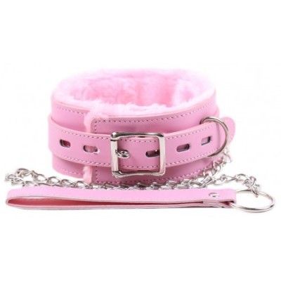 Розовый БДСМ ошейник с меховой подкладкой Розовый БДСМ ошейник с меховой подкладкой