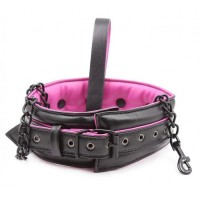 Черно-розовый ошейник с поводком на цепи Черно-розовый ошейник с поводком на цепи