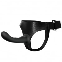 Изогнутый страпон черного цвета на трусиках Passionate Harness 16 см