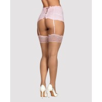 Бежевые чулки с нежно-розовым кружевом Girlly S/M